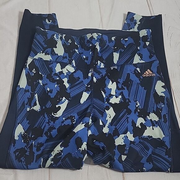 ADIDAS Blue Pattern size Medium Womens Leggings with Side Pockets - Picture 1 of 6